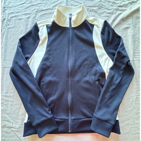 Tory Sport Tops - Tory Sport Navy Blue Ivory Colorblock Full Zip Track Jacket Womens Medium